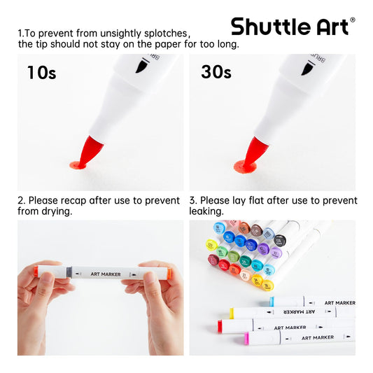 Shuttle Art Brush Tip Alcohol Markers, Dual Tip Brush & Fine Tip Art Marker Set, 24 Colors Marker Pens with Case Perfect for Illustration Kids Students Adults Coloring Sketching