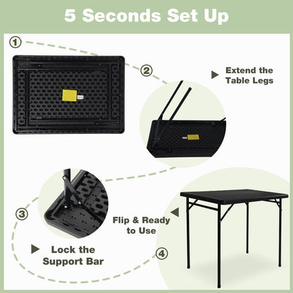 3ft Rectangular Folding Table for All-Occasion, Foldable Table with HDPE Tabletop and Steel Legs, Durable and Stable Small Folding Table, Perfect for Camping, Picnic, Party, Indoor & Outdoor, Black