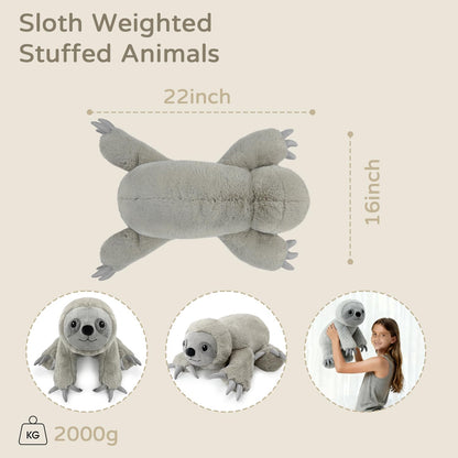 JUSTQUNSEEN 4.5 Lbs Weighted Stuffed Animals for Kids and Adults 22" Cute Sloth Shaped Toys Soft Weighted Plush Toys Gifts for Christmas Easter Birthday Holidays Ideal Huggable Plush Pillow (Sloth)