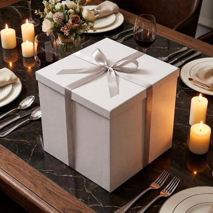UoeRing Glossy White Large Gift Box 1Pcs 12x12x11 Inch,Gift Box with Lid for Presents Birthdays,Christmas Valentine's Day,Mother's Day, with Ribbon Card Envelope Shredded Paper Fill