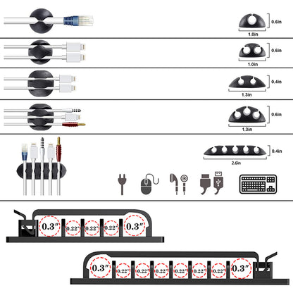 DRIVUU 311Pcs Cable Management Organizer Kit 4 Cable Sleeve Split,53Cable Clips 12Cord Clips Holder,22 Cable Ties, 20 Adhesive Wall Cable Tie, 200Fasten Cable Ties for TV Office Home Electronics