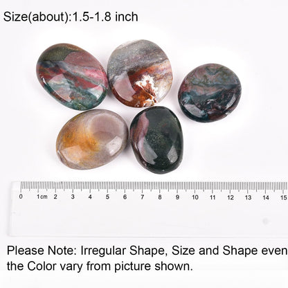 JIC Gem 5PCS Irregular Shape Ocean Jasper Palm Stones Polished Healing Crystals Pebble Stones Pocket Energy Worry Stone 1.5-1.8 inches