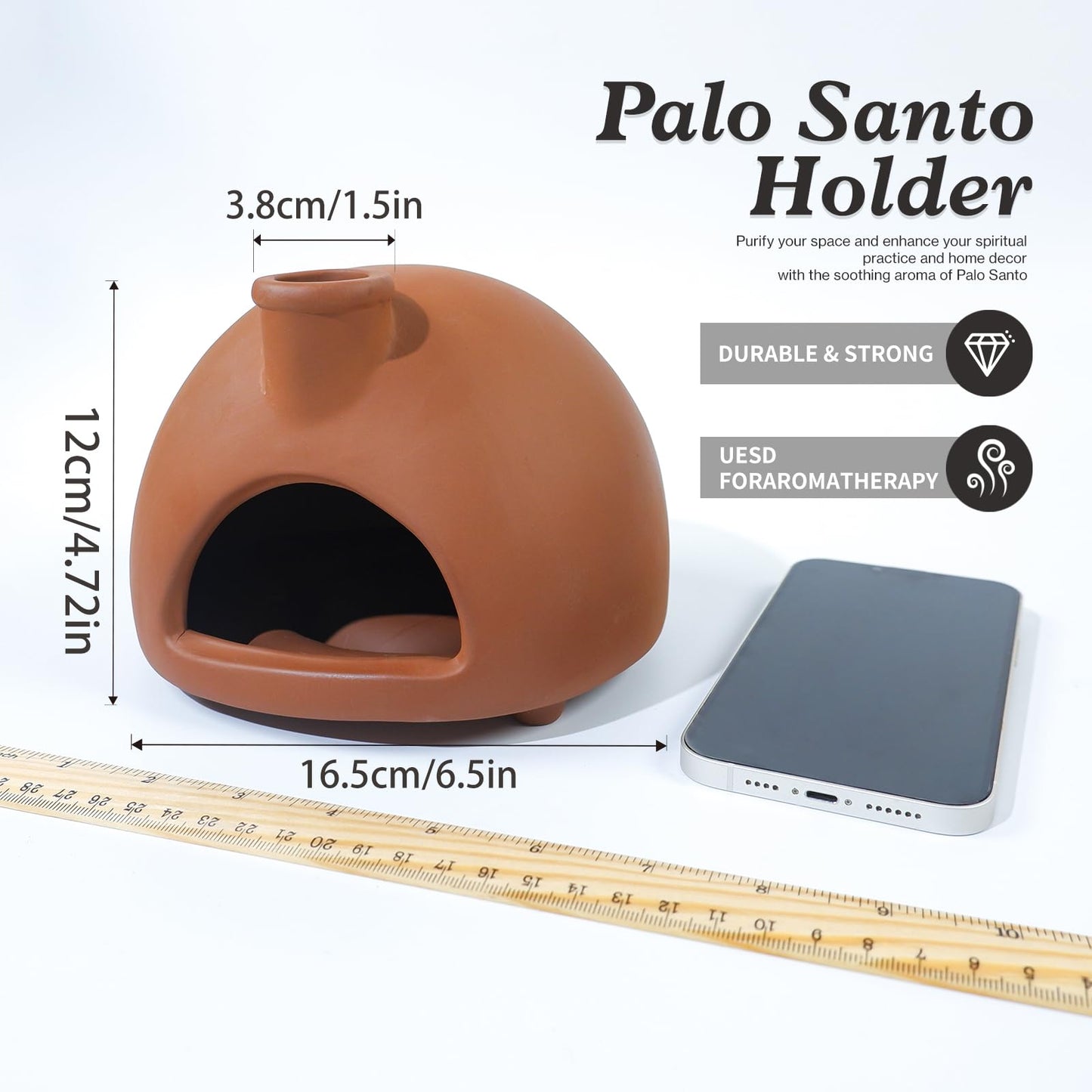 MOUGIGI Large Handmade Terracotta Palo Santo Holder - Chiminea Incense Dish with Chimney, Cone Burner for Sage, Ideal for Meditation, Zen, Yoga, Spa | Aromatherapy, Mindfulness, Altar Decor Gift