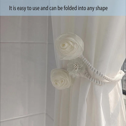 2 Pack of Curtain Tiebacks,Elegant Rose Flower Curtain Buckle,Handmade Flexible Curtain Tiebacks Decorative for Home/Office/Patio
