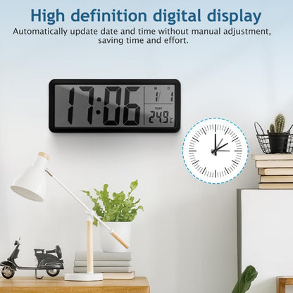 Healifty Digital Wall Clock Battery Operated: LED Electronic Desk Clocks with Large Display Date Temperature, Modern Alarm Timer for Living Room Bedroom Decor