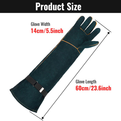 ENPOINT Animal Handling Gloves - 23.6 inch Bite Proof Gloves, Anti Scratch Cowhide Leather for Cat Grooming, Snake Animal Handling