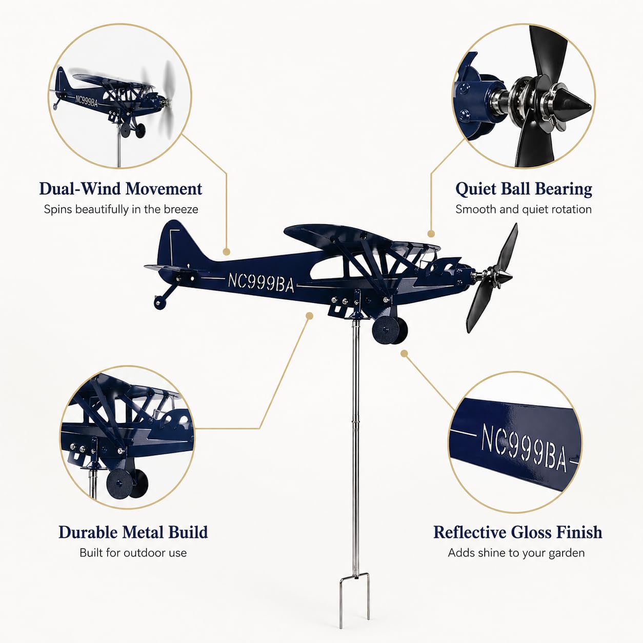 SDFRT Blue Airplane Weathervane, Kinetic Metal Wind Spinners for Yard and Garden, 3D Kinetic Wind Spinner Wind Catchers Sculpture, Airplane Weathervane Metal Wind Spinner (28 x 32 cm)