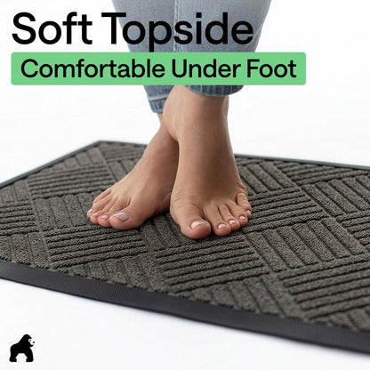 GORILLA GRIP 100% Waterproof All-Season WeatherMAX Doormat US Designed Natural Rubber, Stain Fade Resistant, Low Profile Indoor Outdoor Door Mats, Easy Clean, 29x17 Gray Diamond