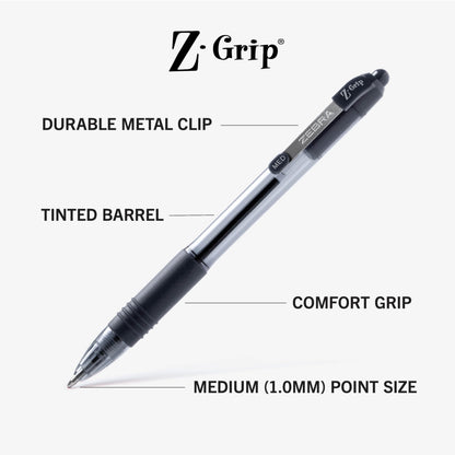 Zebra Pen Z-Grip Retractable Ballpoint Pen, Smooth-Flowing Black Ink, 1.0mm Medium Point, School & Office Supplies, Ideal for Note-Taking, Journal and Planner Use, 48-Pack (22148)