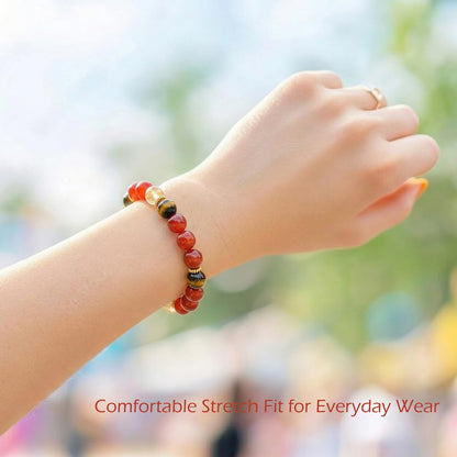 Handmade Natural Gemstone Stretch Elastic Bracelet Healing Crystal Jewelry Bracelet for Confidence & Empowerment 8mm Beaded Bracelet Gift for Women Men Valentines Day (Citrine, Carnelian, Yellow Tigers Eye)