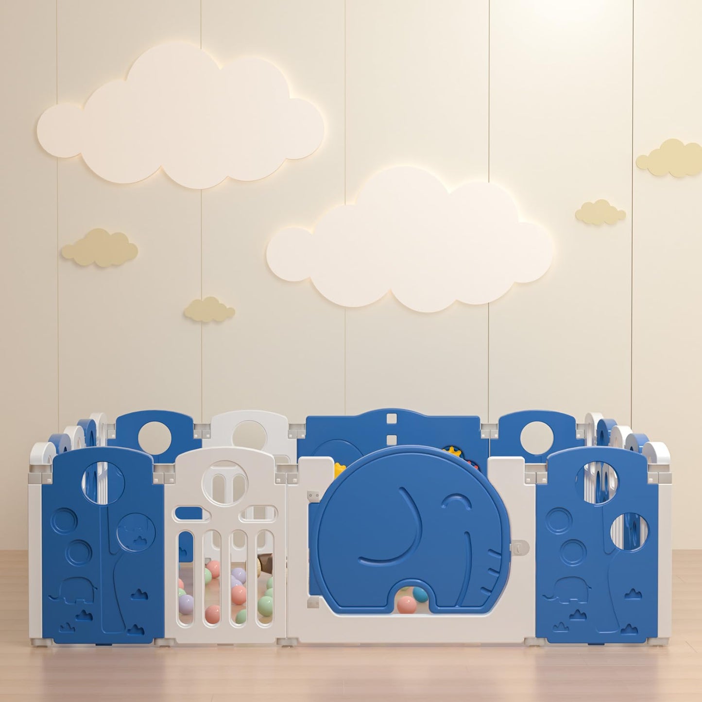 LulliSpace Baby Playpen,for Kids and Toddlers,Kids Activity Centre Safety Play Yard,Indoor&Outdoor Pattern Baby Fence with Game Panel, Safety Lock, Non-Slip Bases, Adjustable Shape,18 Panels