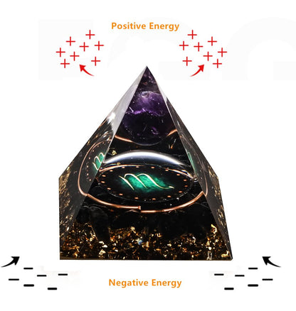 12 Zodiac Orgone Crystal Pyramid, Natural Amethyst with Obsidian,Healing Crystals Pyramid for Protection Chakra, Unique Constellation Pyramid for Positive Energy, Healing Money Health(Scorpio)