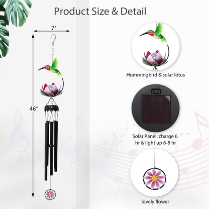 MUMTOP Solar Wind Chimes for Outside - Hummingbird with Lotus Crack Glass Ball Lights Wind Chimes Outdoor Unique, Windchimes Clearance for Garden, Patio,Yard Decor Gift