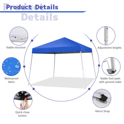 Oneofics Pop-up Canopy Tent, 10x10 Foot, Slant Legs with Carrying Bag, Gazebo Shelter for Patio Deck Garden and Beach, 8x8 Foot Cover Included, Blue