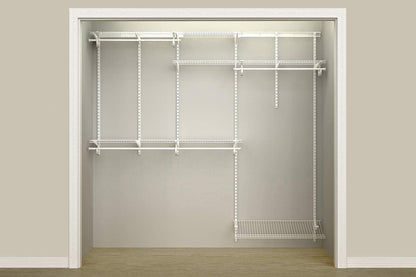 ClosetMaid ShelfTrack Wire Closet Organizer System, Adjustable from 5 to 8 Ft., with Shelves, Clothes Rods, Shoe Shelf, Hardware, Durable Steel, White