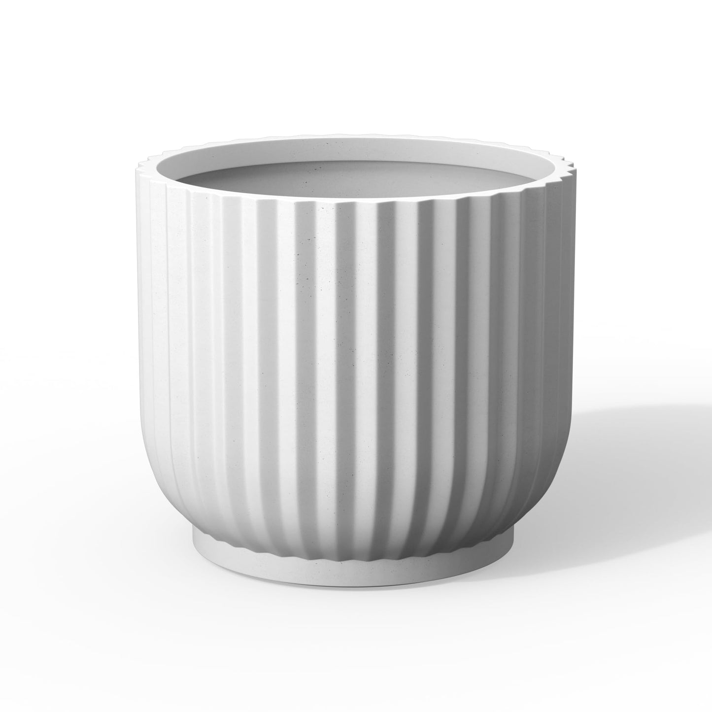 Kante Round Fulted Planter, 11 Inch Dia Large Concrete Plant Pots with Drainage Hole and Rubber Plug, Modern Decor for Indoor Outdoor Plants, Flower, White