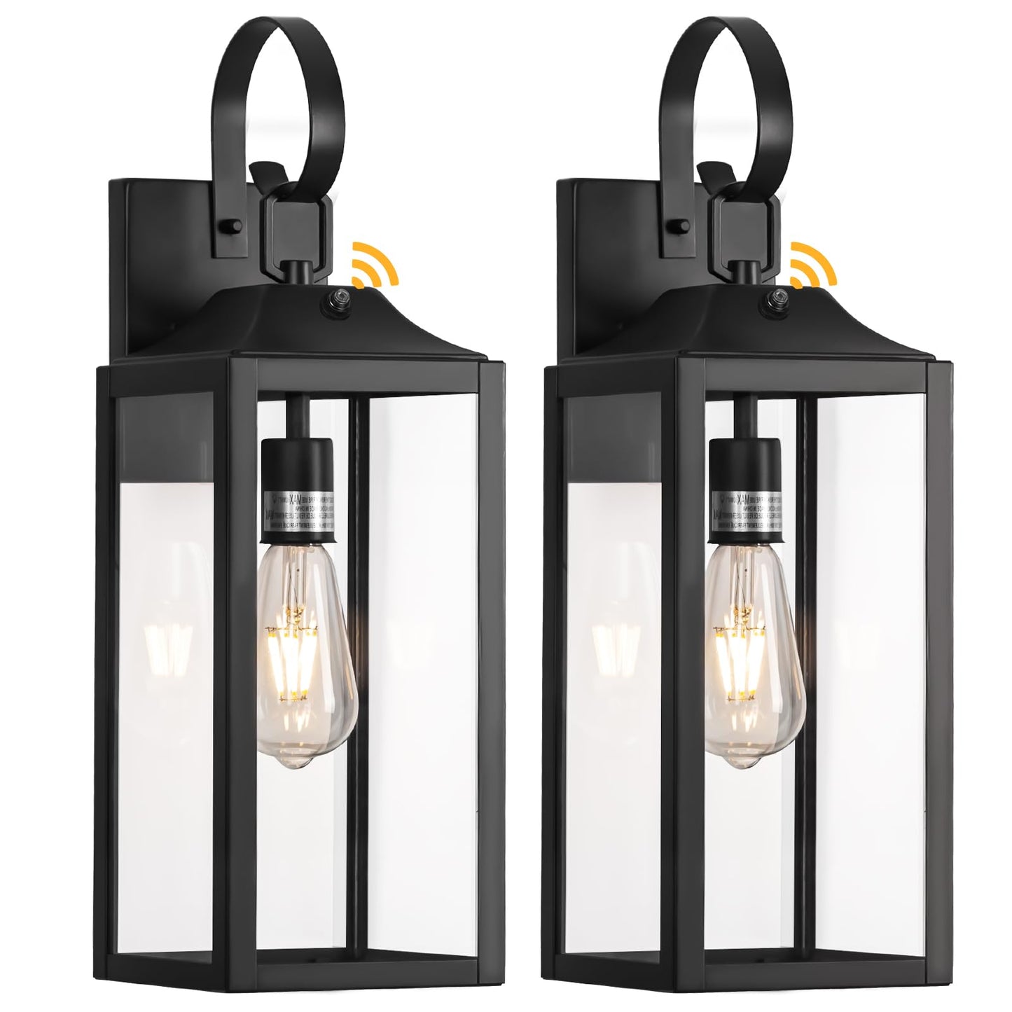 19" Large Dusk to Dawn Outdoor Lighting 2 Pack, Black Sensor Porch Lights Exterior Lighting Fixtures, Modern Wall Lantern Outdoor Wall Lights Waterproof Wall Sconce Lamp for House, Doorway, Garage