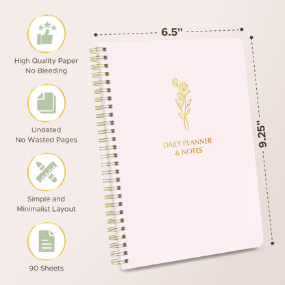 Simple Daily Planner Undated & To Do List Notebook: With Hourly Schedule - 6.5x9.25" Blush Pink - Aesthetic Spiral Note book for Work and Life Tasks - Day & Hour Agenda, Organizer Notepad Journal