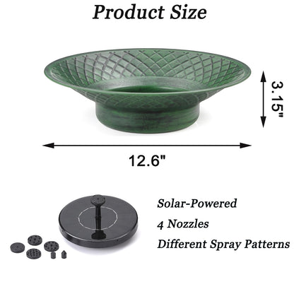 12.6" Bird Bath for Outside, Solar Bird Bath Fountains, Bird Bath Bowl Outdoor, Solar Powered Bird Baths for Garden Patio Decor (Green)