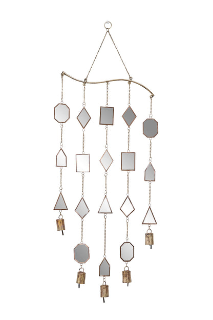 Deco 79 Metal Geometric Indoor Outdoor Windchime Garden Decor with Glass Mirrors and Bells, Hanging Ornament 14" x 1" x 32", Brown