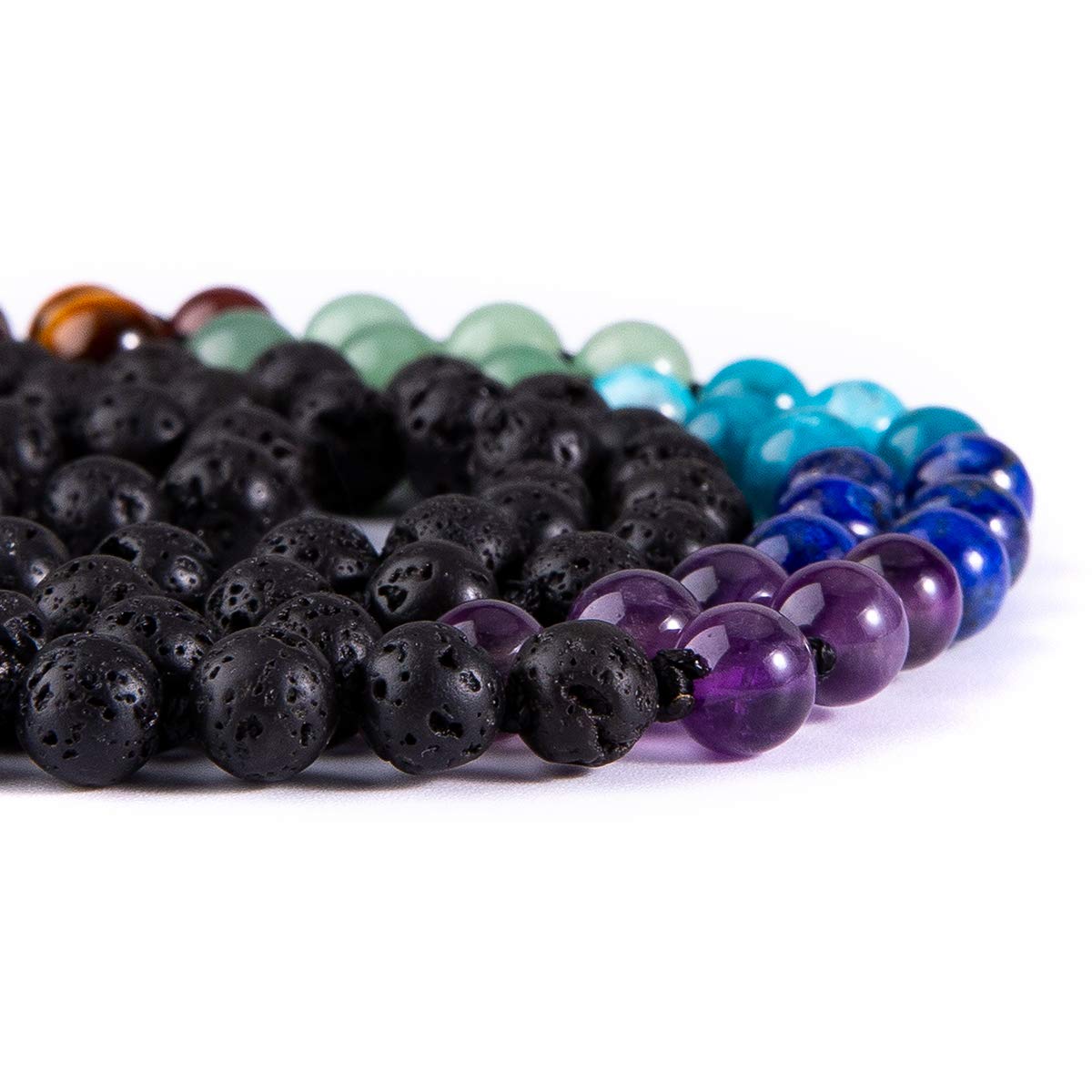 Bivei 108 Mala Beads Necklace Tree of Life 7 Chakra Wrap Bracelet Real Healing Gemstone Yoga Meditation Hand Knotted Mala Prayer Bead Necklace(Lava Rock Stone 6mm)