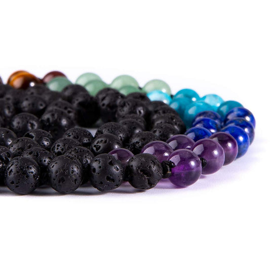 Bivei 108 Mala Beads Necklace Tree of Life 7 Chakra Wrap Bracelet Real Healing Gemstone Yoga Meditation Hand Knotted Mala Prayer Bead Necklace(Lava Rock Stone 6mm)