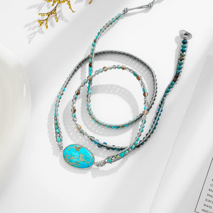 Plumiss Boho Wrap Bracelets Natural Turquoise Stone Crystal Bead Wrap Bracelet for Women Men