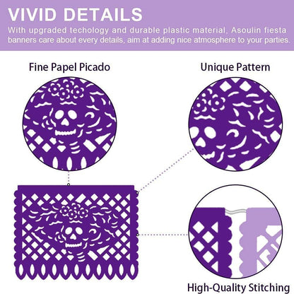 Asoulin 6PCS Mexican Party Banners, Cinco De Mayo Decoration Fiesta Party Decoration, Mexican Themed Party Decor 5 De Mayo Banner Plastic Papel Picado, Mexico Birthday Party Supplies -12 Patterns/90FT