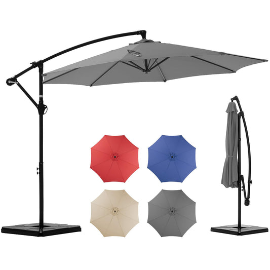 OLIXIS 9.8FT Offset Patio Umbrella with Base, Cantilever Table Umbrellas for Outdoor Sun Shade UV Protection with Easy Tilt Adjustment, 8 Ribs for Backyard, Lawn, Garden, Pool