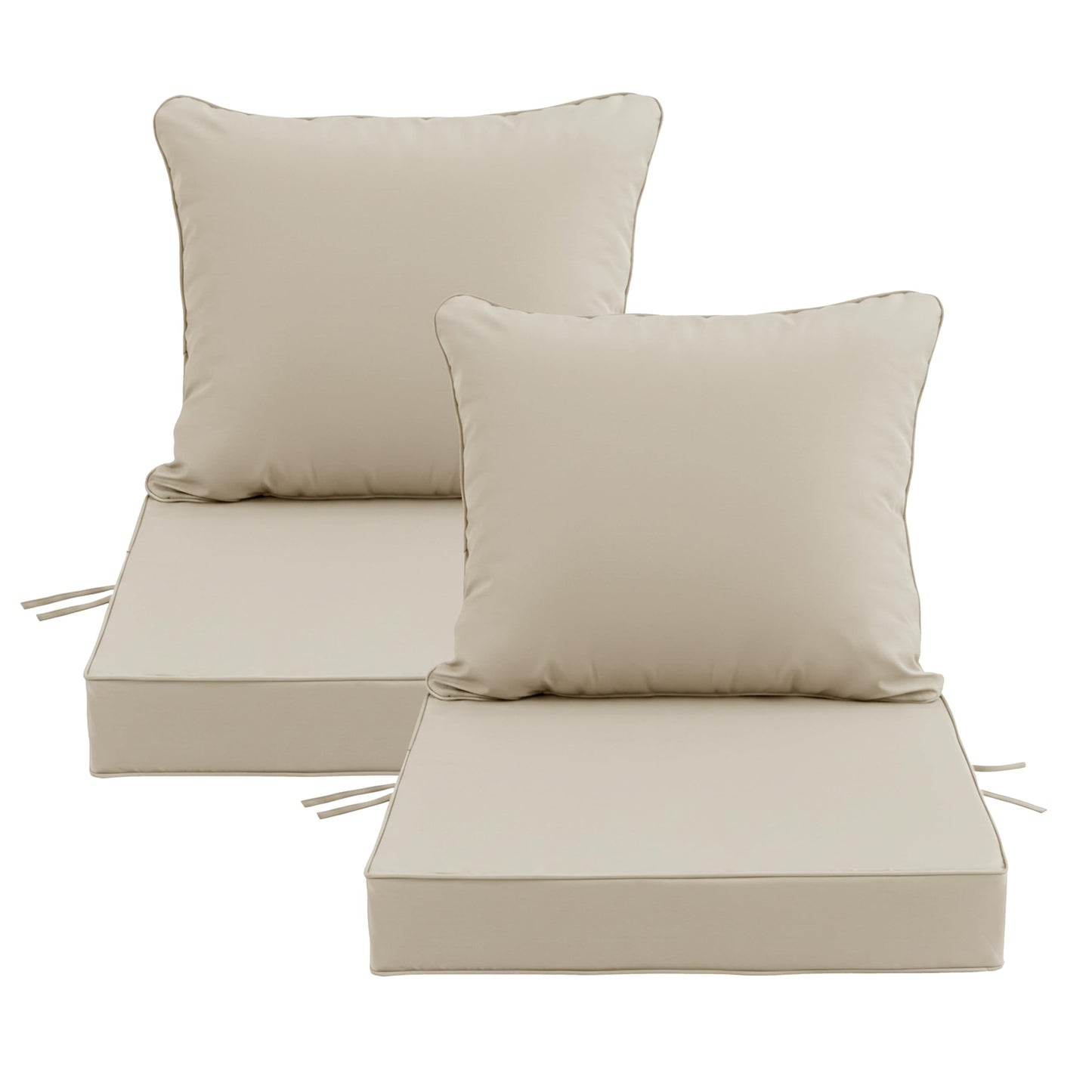 24x24 Inch Outdoor Chair Cushions Set of 2, Patio Furniture Cushions - Removable Cover, Water-Repellent, Fade-Resistant, Non-Slip Bottom & Straps, Replacement for Deep Seat Sofa & Couch - Cream