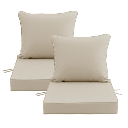 24x24 Inch Outdoor Chair Cushions Set of 2, Patio Furniture Cushions - Removable Cover, Water-Repellent, Fade-Resistant, Non-Slip Bottom & Straps, Replacement for Deep Seat Sofa & Couch - Cream