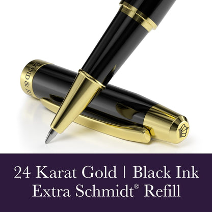 Bond & Regent 24 Karat Gold Luxury Rollerball Pen - Fancy Executive Professional Writing Gift Set for Men & Women, Nice Pens, Gloss Black