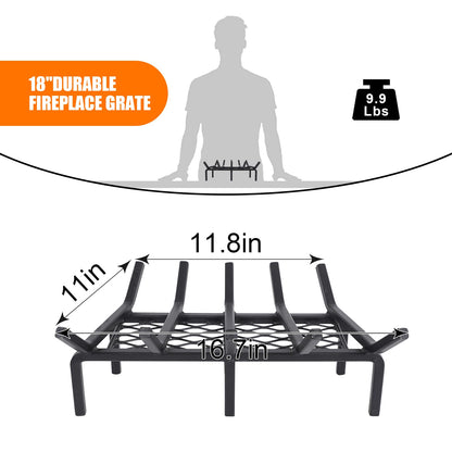 17 Inch Fireplace Grate with Ember Retainer,Cast Iron Fireplace Log Grate,Fireplace Log Holder,Heavy Duty Solid Steel Fireplace Wood Holder,Wood Stove Wrought Rack for Indoor Hearth Outdoor Fireplace