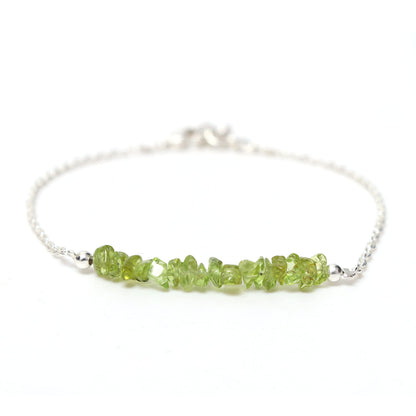 Gempires Natural Gemstone Chip Bar Bracelet for Women, Crystal Healing Bracelet, Multiple Gemstone Options, Adjustable Yellow Gold Plated Chain (7” + 1” Extender), Dainty Stackable Jewelry Gift for Her (Peridot)
