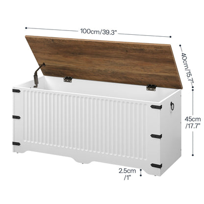HOOBRO Storage Bench, Toy Box Organizer, Toy Chest with Safety Hinge, Farmhouse Style Storage Chest, 39.3 x 15.7 x 17.7 Inches for Living Room, Bedroom, Entryway, White and Walnut WH26CW01