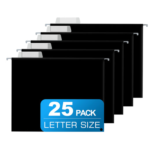 25 Packs Hanging File Folders,Black Letter Size File Folder,Designed for Bulky Files,Filing Cabinet,1/5 Adjustable Tabs for Office,School,Home
