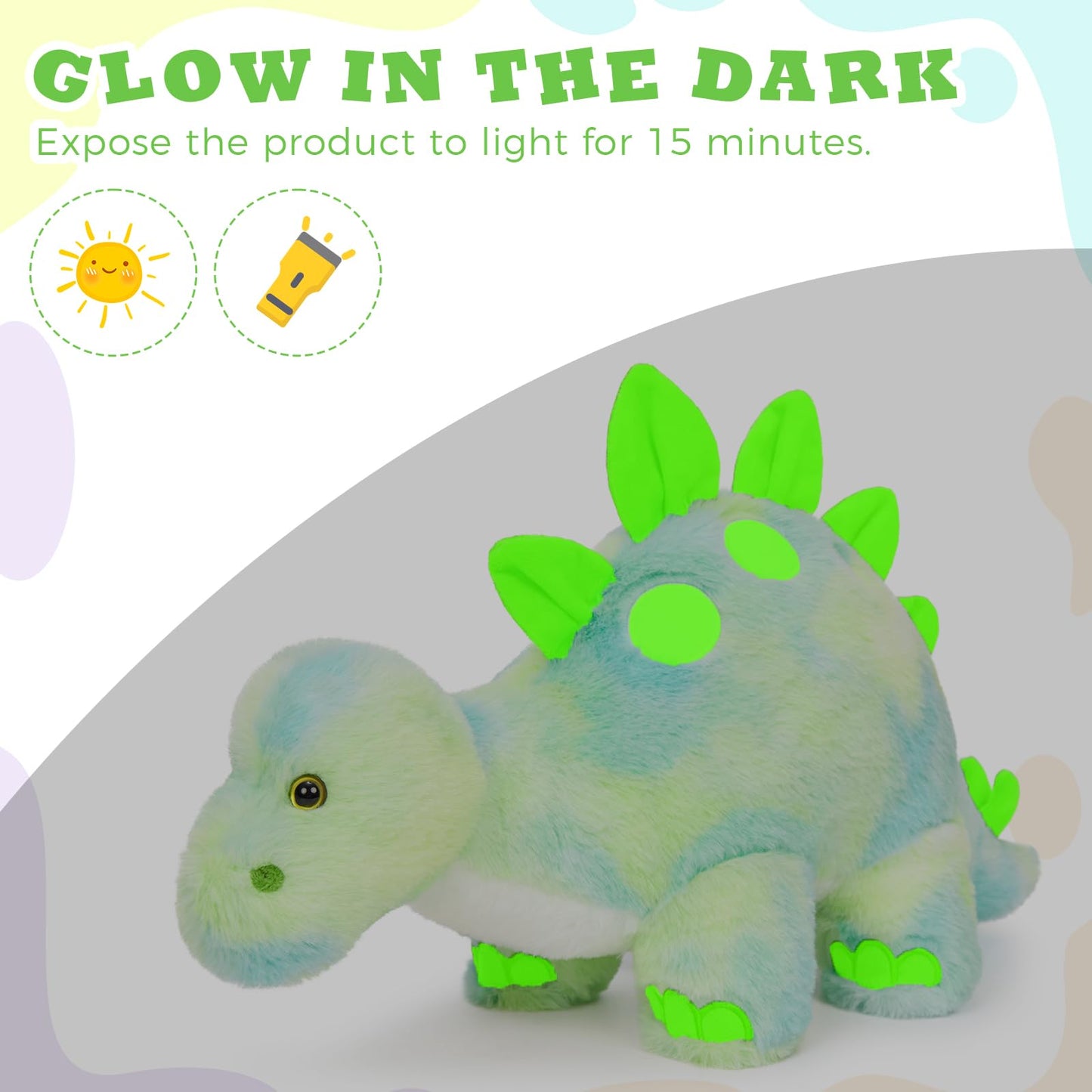Karister Dinosaur Stuffed Animal,Dinosaur Plush Toys for Girls,Cute Dino Plushies,Mommy Dinosaurs,3 Baby & 2 Eggs Gifts Kids Boys Christmas Easter Birthday Children's Day (Night-Glowing Stegosaurus)