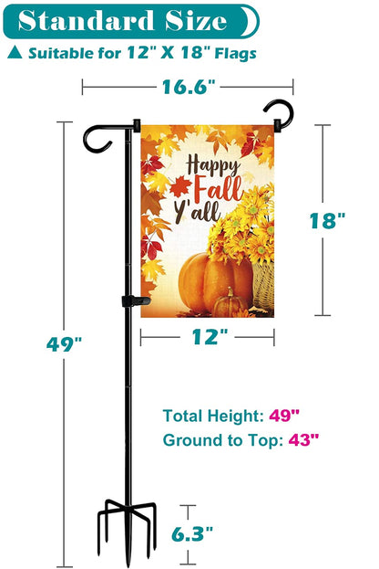 Koutemie 49 Inch Extra Tall Garden Flag Stand Holder Pole with 5 Prong Bases for 12 x 18 Outside Fall Yard Flags Décor, Matte Black & 2 Packs