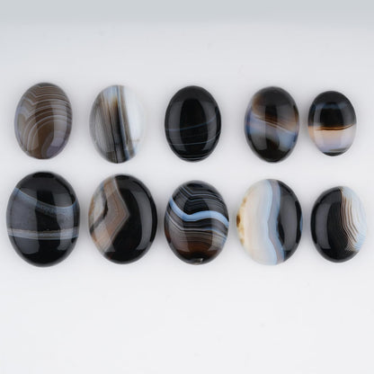 GemSymphony 100 Carat Natural Banded Agate Gemstone Cabochon Lot Mixed Shapes – 8 pcs Hand Polished Crystal Stones for Jewelry Making Supply, Healing, Reiki, Craft Supplies, Unique Cab Set for Wire Wrapping & Collectors (10-20 mm)