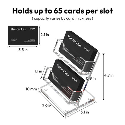 NIUBEE Acrylic Business Card Holder 2 Slots - Double Capacity Business Card Stand for Desk, 2 Tier Clear Gift Card Display for Office, Event, Exhibition