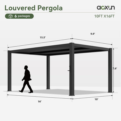 Aoxun Louvered Pergola 10' x 16' 96S Outdoor Metal Pergola with Adjustable Top for Decks, Gardens and Backyards, Easy Assembly via Structural Patent, Gray