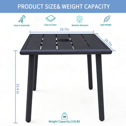 UFavo Home Small Metal Outdoor Side Table with Umbrella Hole Set of 2, Sqaure Patio Coffee Bistro Table End Table, Umbrella Table with Hole for Poolside Yard Porch Deck Balcony,19.7x19.7 inches, Black