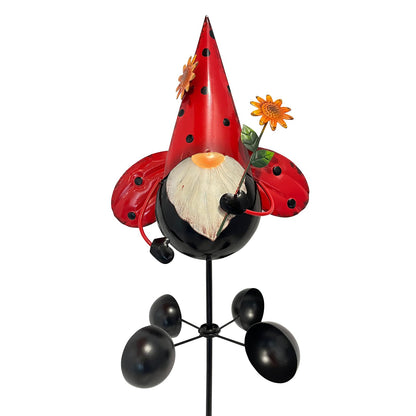 HONGLAND Gnome Metal Yard Art, Gnomes Garden Statue Outdoor Decor, 48 inch Gnome Decorations 360 Degrees Swivel Wind Spinner for Outdoor Patio Garden Backyard Décor - Ladybug