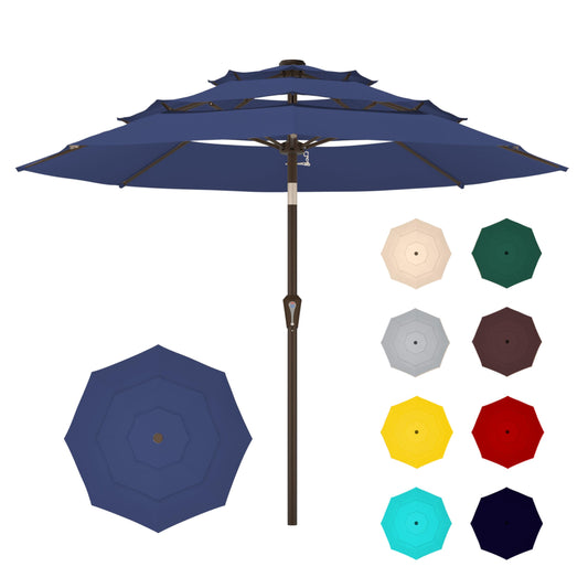 Ayge 9FT 3-Tier Large Outdoor Patio Umbrella Market Table Umbrella-UV Resistant,Easy Push Button Tilt and Crank,8 Sturdy Fiberglass Ribs Heavy-Duty Pool Umbrella for Deck,Backyard,Garden,Yard,Navy