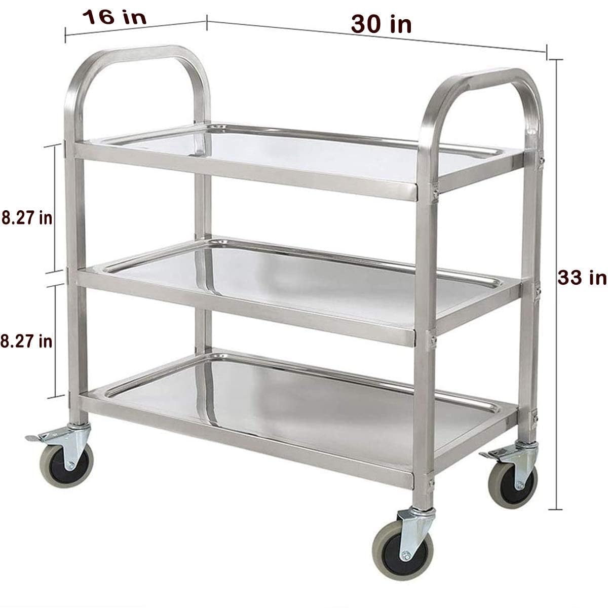 tonchean Stainless Steel Utility Cart 30x16x33 inch 3 Tier Restaurant Carts with Lockable Wheels Serving Rolling Carts for Restaurant Catering Home Commercial Grade & Easy Assembly 400 lbs Capacity
