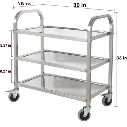 tonchean Stainless Steel Utility Cart 30x16x33 inch 3 Tier Restaurant Carts with Lockable Wheels Serving Rolling Carts for Restaurant Catering Home Commercial Grade & Easy Assembly 400 lbs Capacity