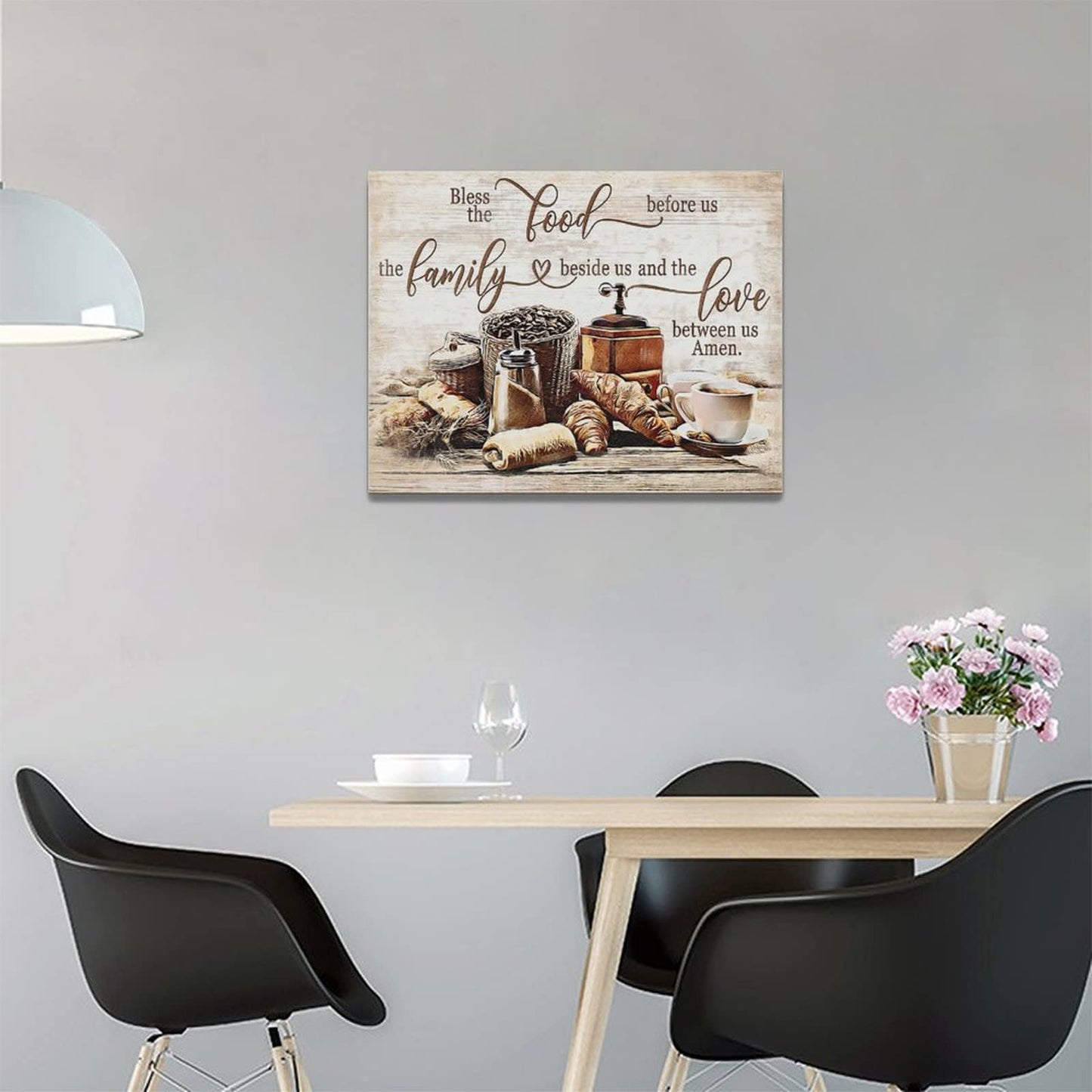 Christian Kitchen Wall Art Coffee Bread Wall Decor Rustic Coffee Theme Bless Motivational Quotes Dining Room Picture Canvas Prints Framed Modern Artwork for Home Living Room Restaurant Kitchen
