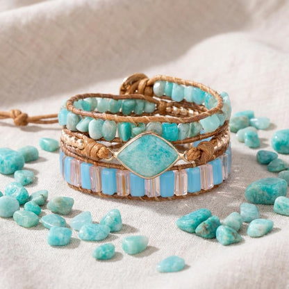 YGLINE Handmade Crystal Gemstone Leather Wrap Bracelet (amazonite)