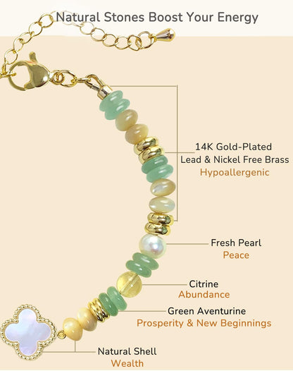 YEETONDA Four Leaf Clover & Heart Natural Gemstone Rainbow Bracelets Jewelry 16th 21st 30th 40th 50th 60th 70th 80th Birthday Gifts For Women Mom Sister Friend Daughter Niece(Green Aventurine)