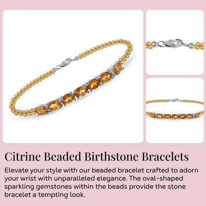 SHOP LC DELIVERING JOY Citrine Bracelet for Women in Sterling Silver - Yellow Bracelet Charm Birthstone Bead Jewelry Anniversary Birthday Christmas Gifts Size - 7.25 Inches